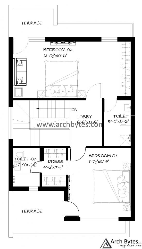23' by 45' feet house first floor plan