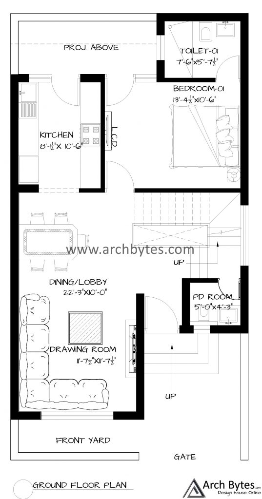 23' by 45' feet house ground floor plan