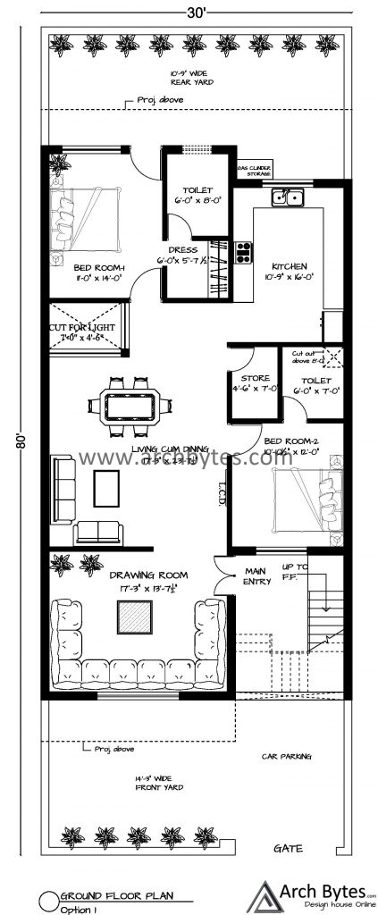 30 x 80 feet ground floor house plan 