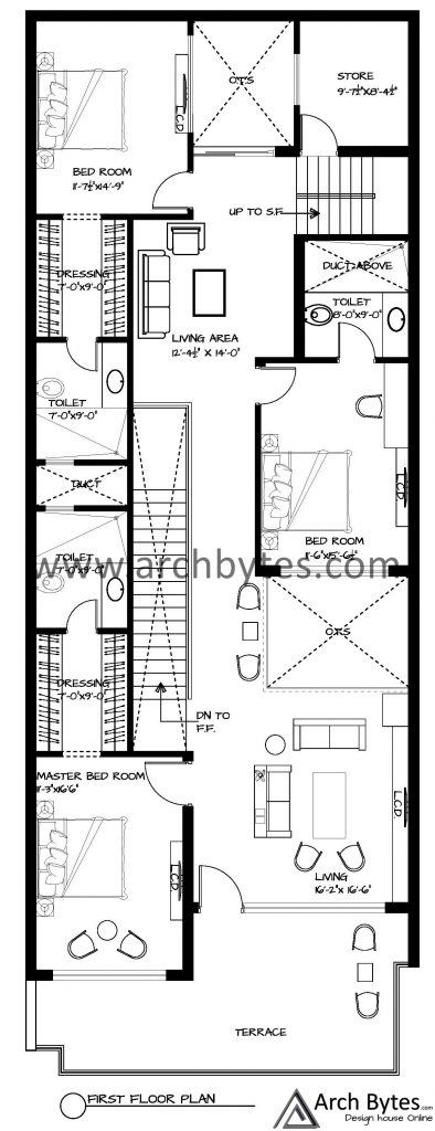 30 x 90 feet house first floor plan