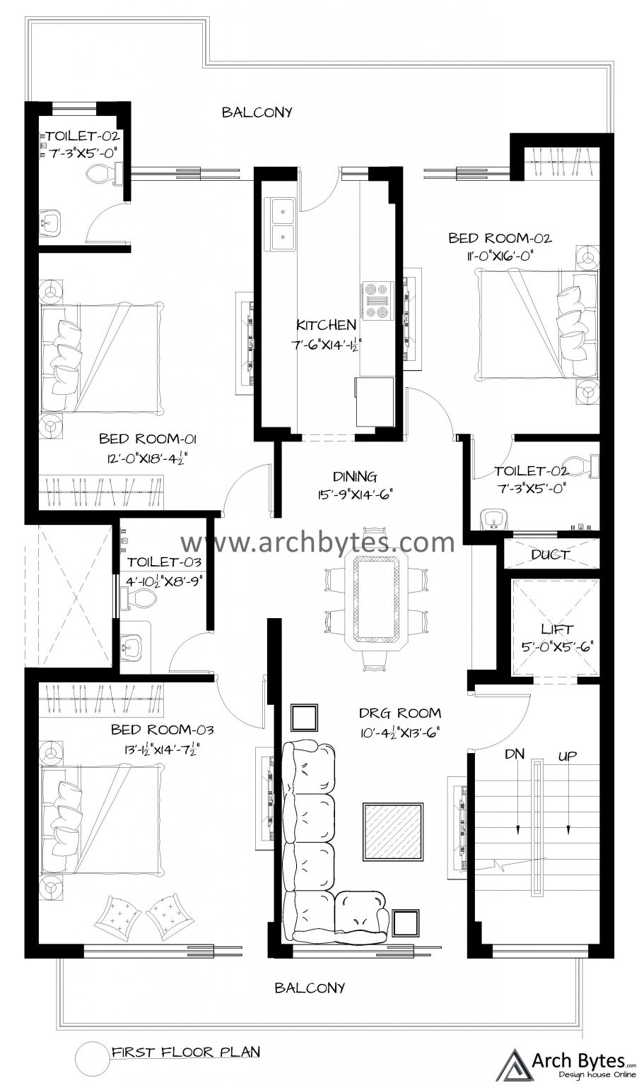 House Plan for 33 x 62 Feet Plot Size- 227 Sq Yards (Gaj) | Archbytes