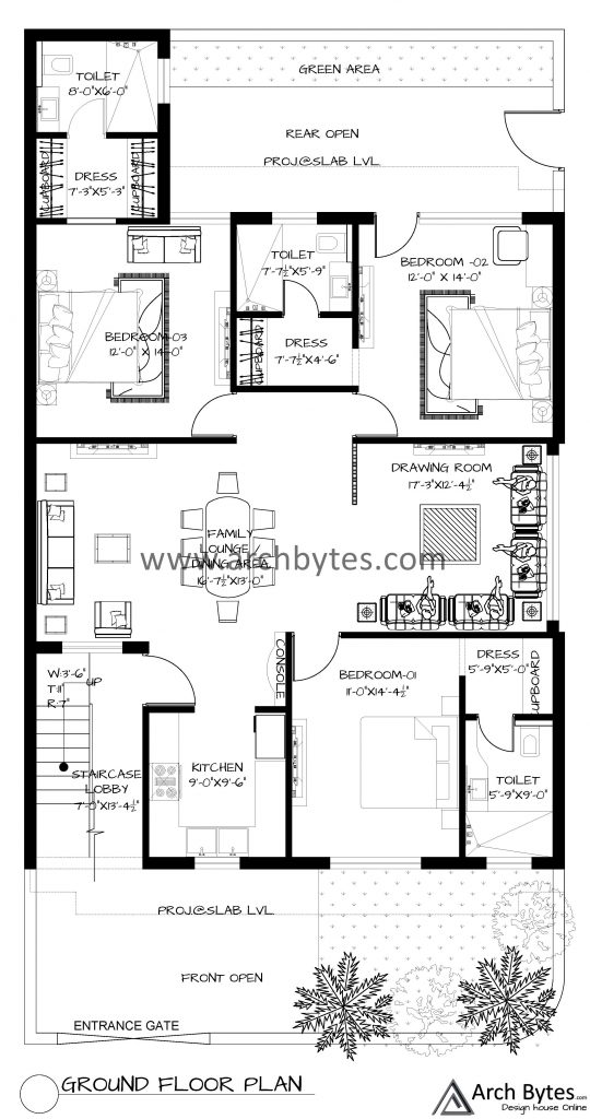 House Plan for 36 x 66 Feet Plot Size 264 Sq Yards (Gaj) | Archbytes