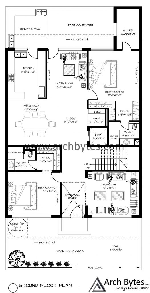 House Plan for 40 x 78 Feet Plot Size 346 Sq Yards (Gaj) | Archbytes