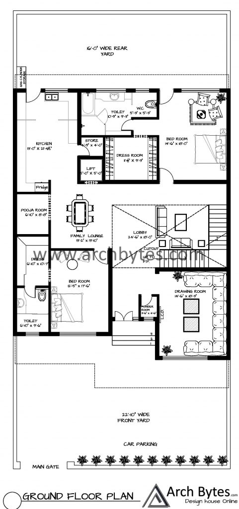 46 x 98 feet house ground floor plan