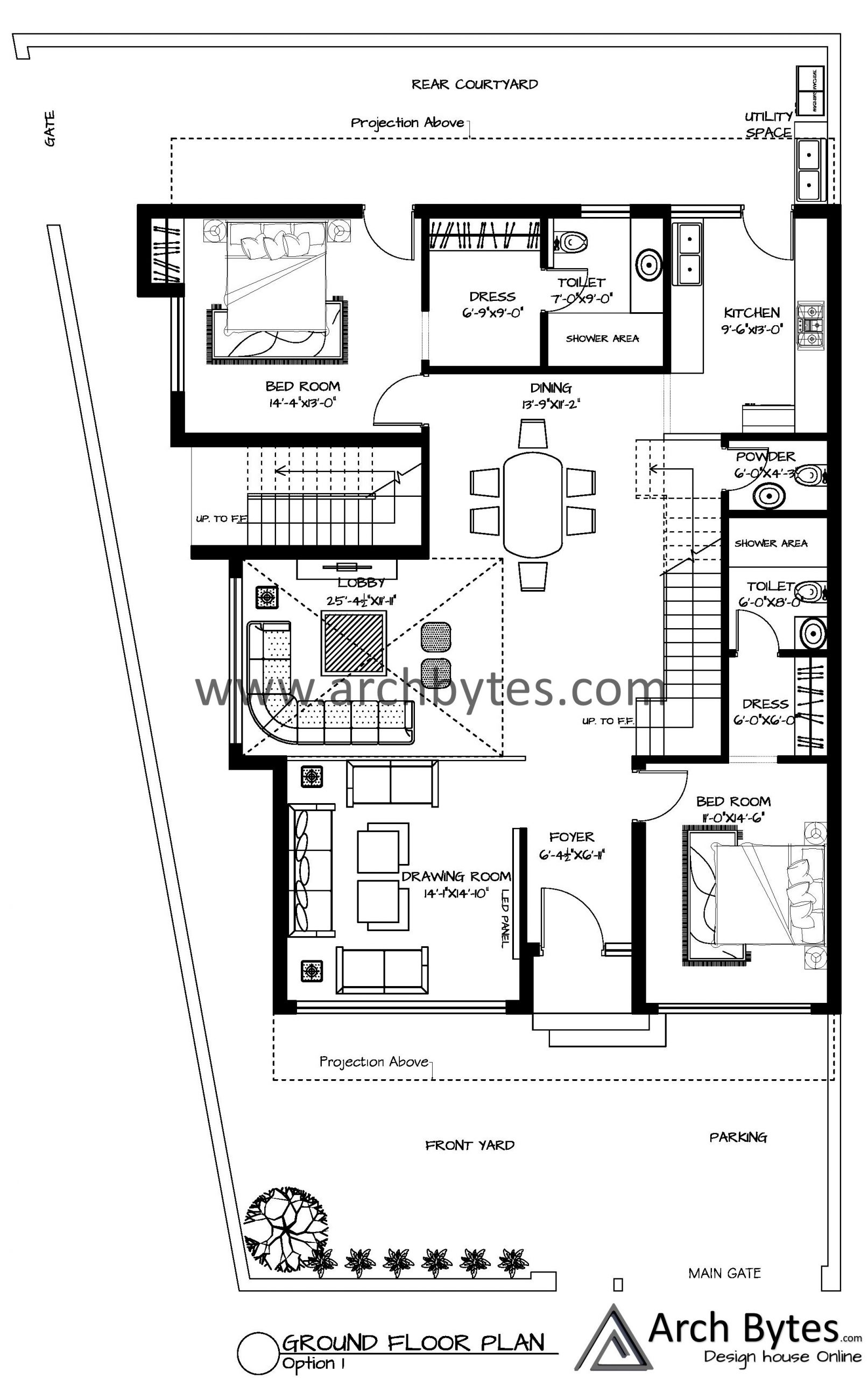 House Plan for 50 x 75 Feet Plot Size 416 Square Yards (Gaj) | Archbytes