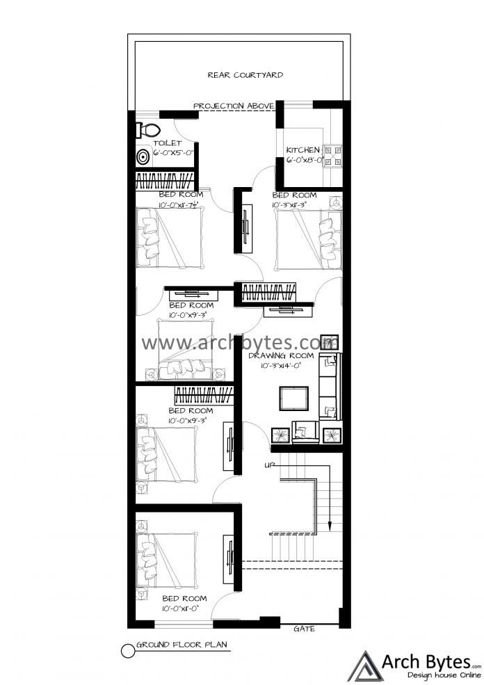 House Plan for 22x60 Feet Plot Size 147 Square Yards (Gaj) | Archbytes