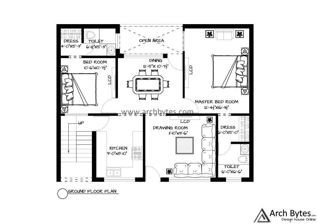 House Plan for 37 x 30 Feet Plot Size 123 Sq Yards (Gaj) | Archbytes